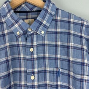 johnnie-O Hangin' Out Men 2XL Blue Plaid Long Sleeve Button Down Shirt Preppy